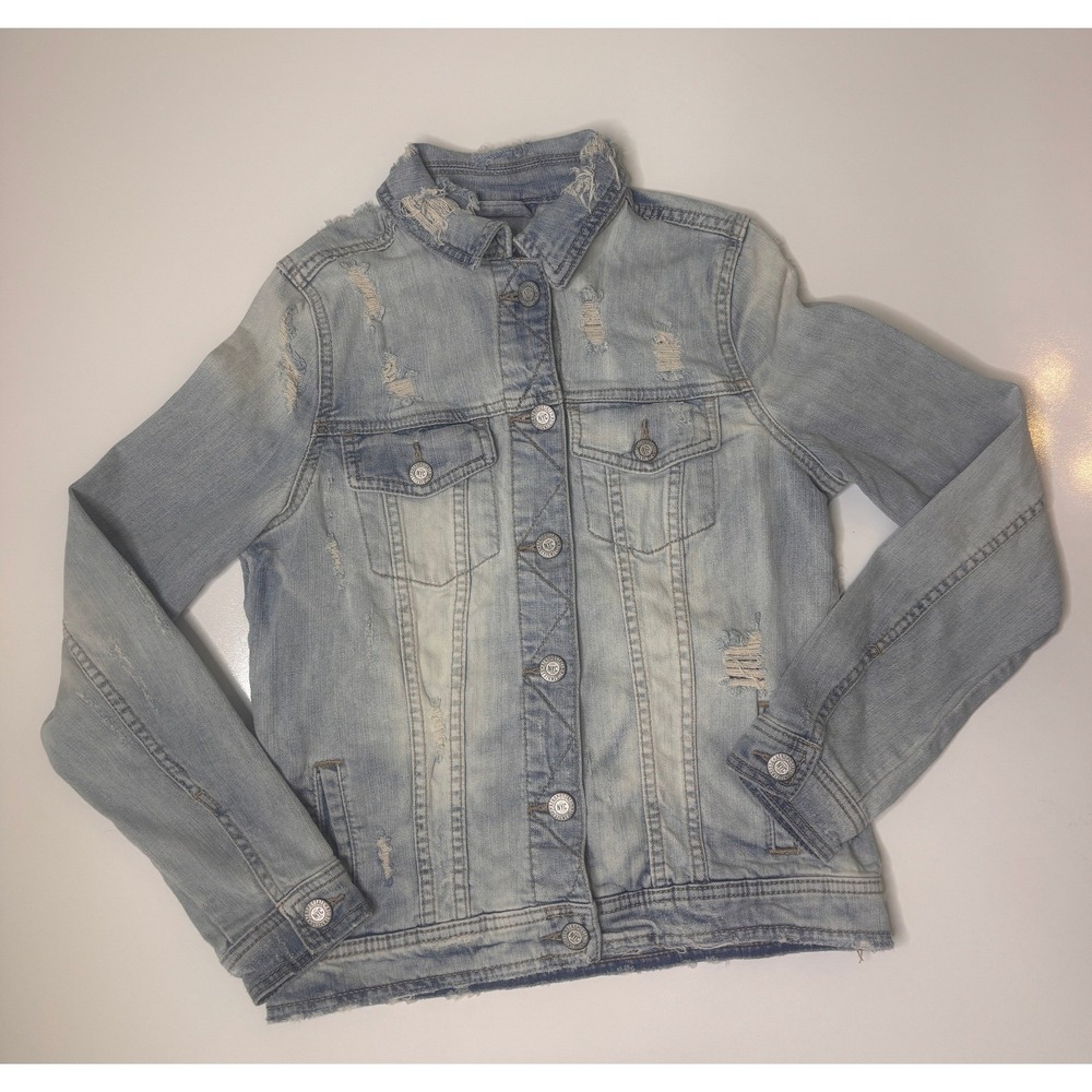 Aeropostale Women's XS Light Wash Distressed Denim Trucker Jacket Edgy Casual